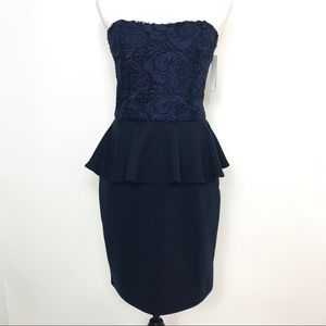 Agua Strapless Lace Bodice Peplum dress